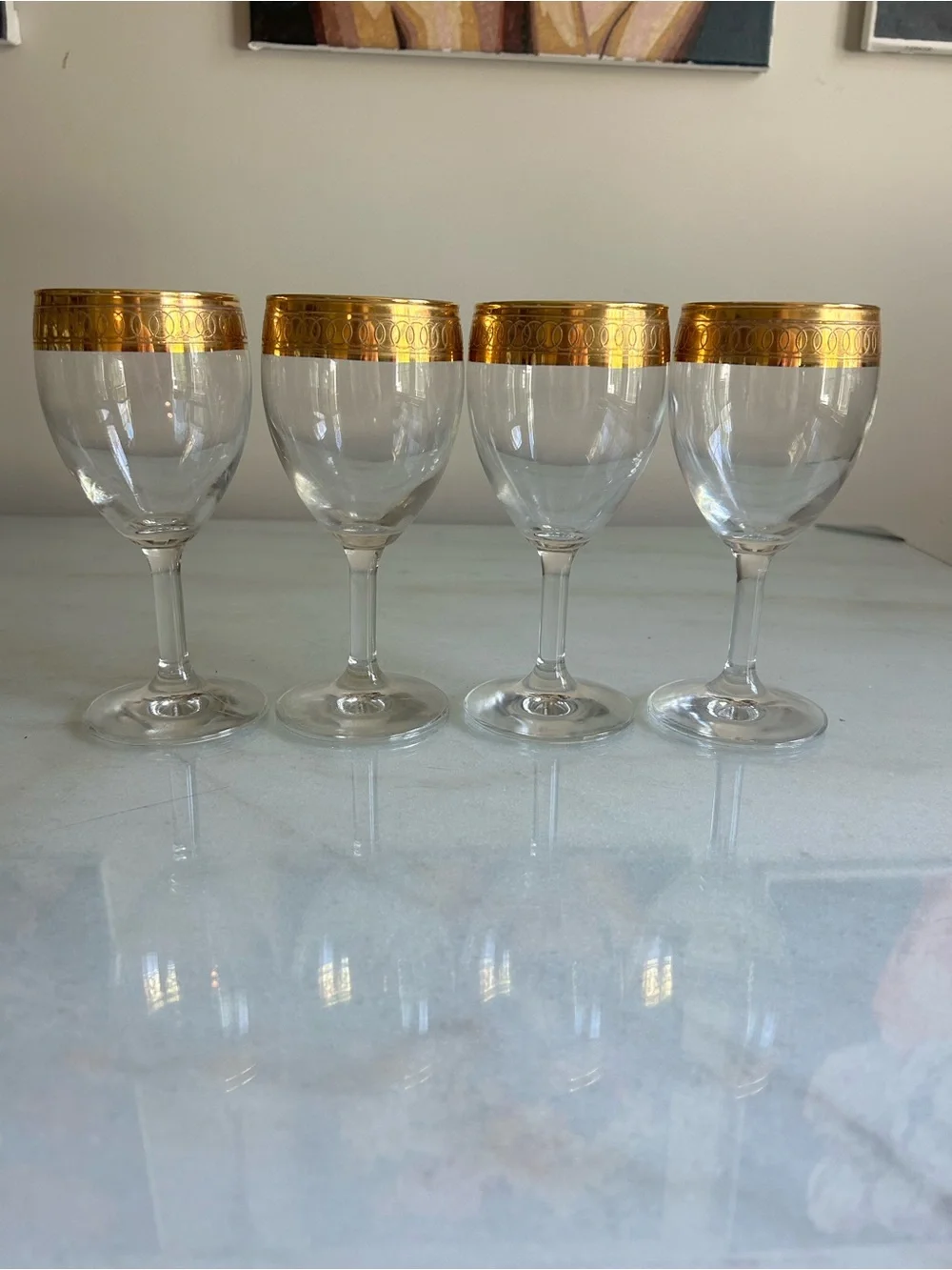 Vintage Italian Crystal Gold Rim Wine Glasses Set of 4 Gold Encrusted Stemware - Picture 4 of 9